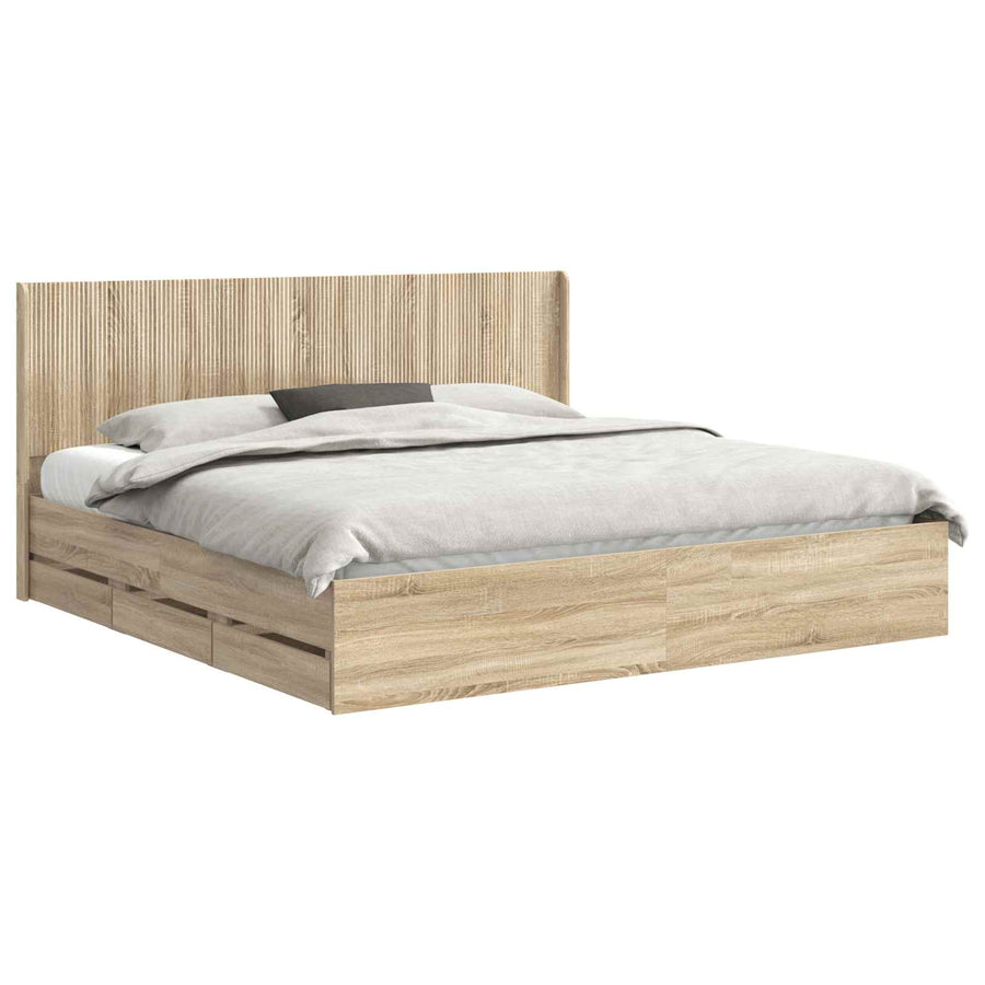 Bedframe met opbergruimte en hoofdbord met lade Sonoma Eiken