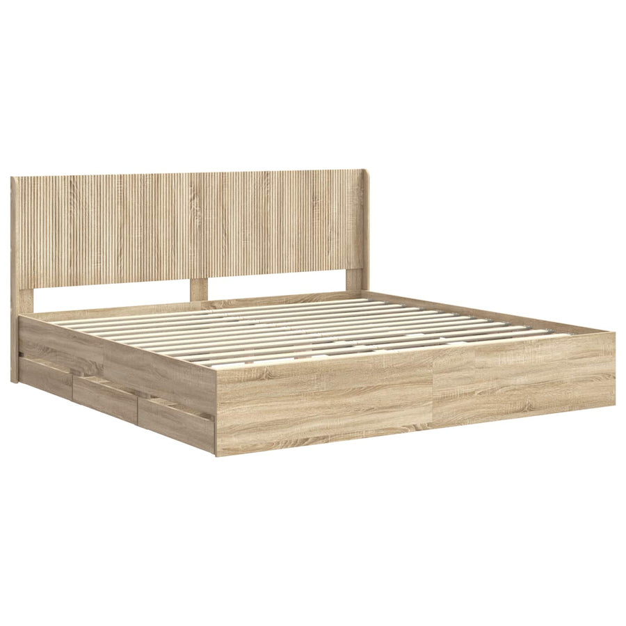 Bedframe met opbergruimte en hoofdbord met lade Sonoma Eiken