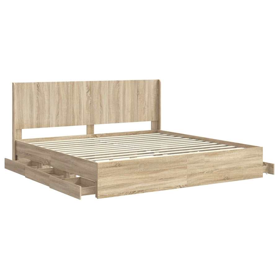 Bedframe met opbergruimte en hoofdbord met lade Sonoma Eiken