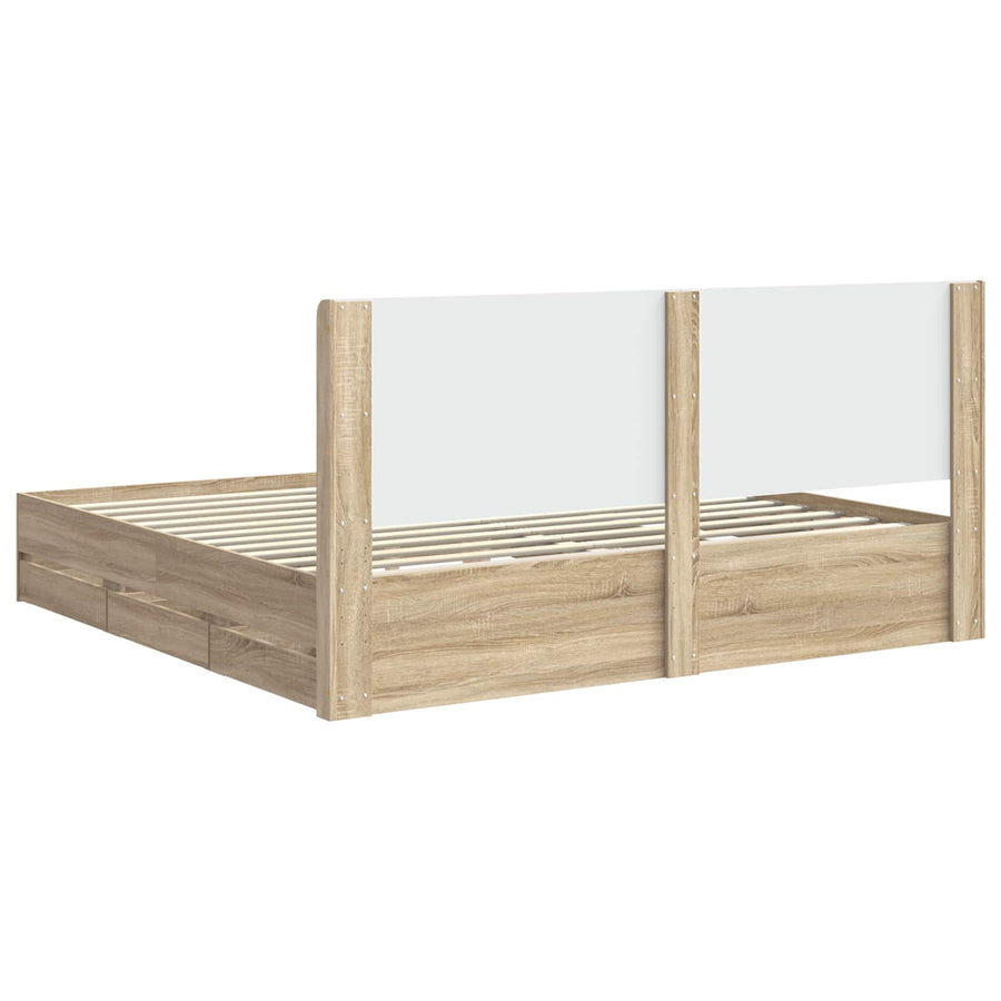 Bedframe met opbergruimte en hoofdbord met lade Sonoma Eiken