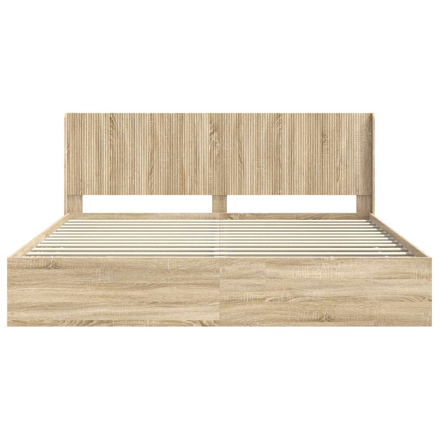 Bedframe met opbergruimte en hoofdbord met lade Sonoma Eiken