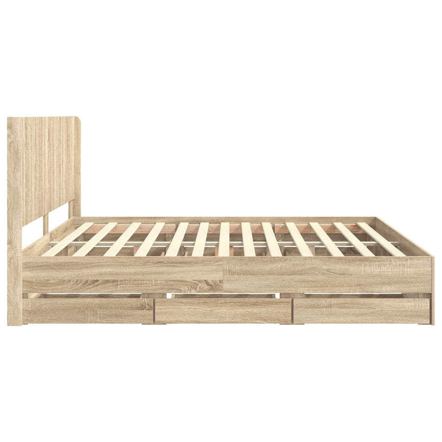 Bedframe met opbergruimte en hoofdbord met lade Sonoma Eiken