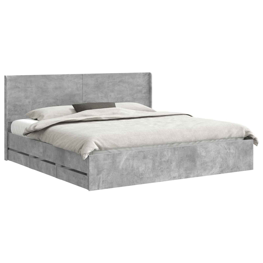 Bedframe met opbergruimte en hoofdbord Betongrijs 200 x 200 cm