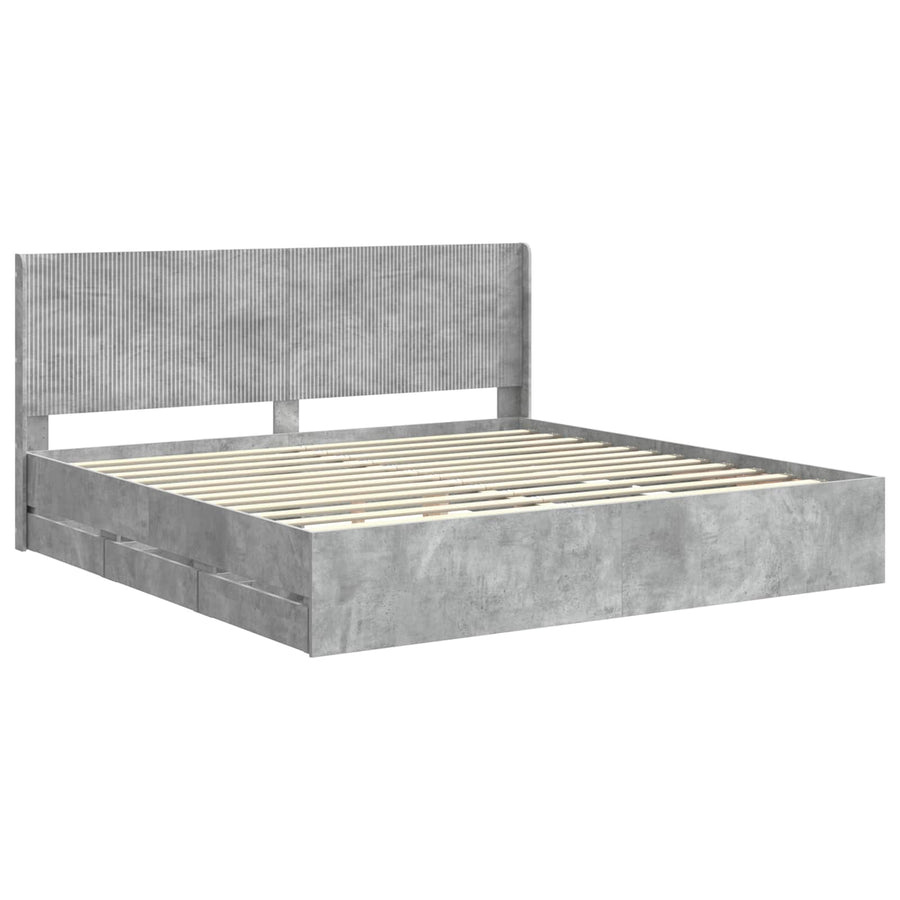 Bedframe met opbergruimte en hoofdbord Betongrijs 200 x 200 cm