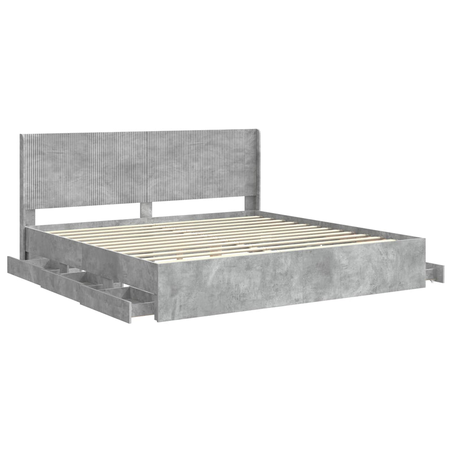 Bedframe met opbergruimte en hoofdbord Betongrijs 200 x 200 cm