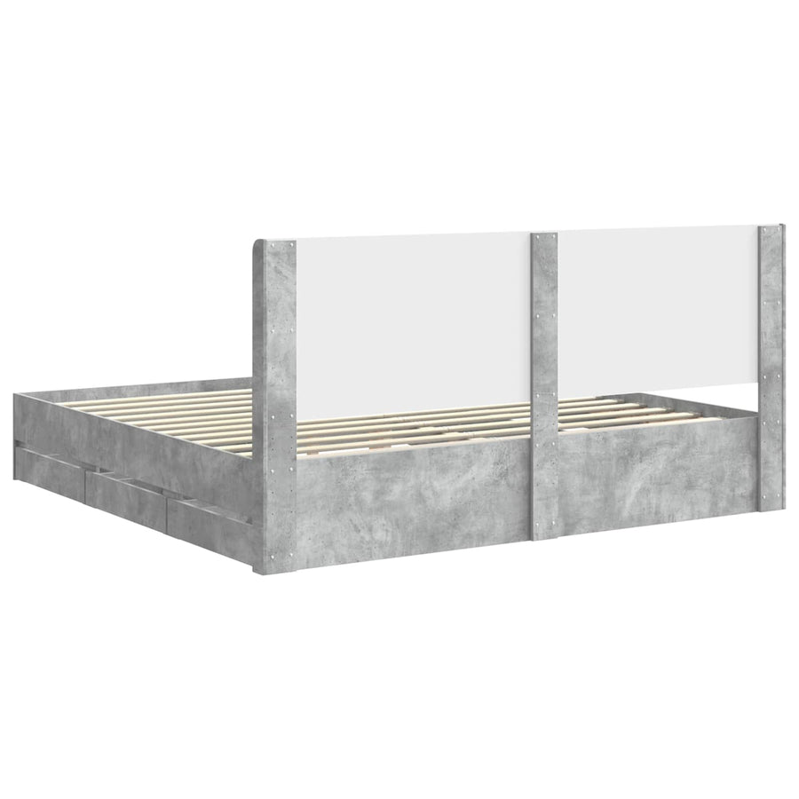 Bedframe met opbergruimte en hoofdbord Betongrijs 200 x 200 cm