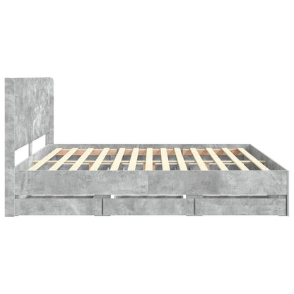 Bedframe met opbergruimte en hoofdbord Betongrijs 200 x 200 cm