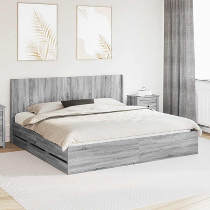 Bedframe met opbergruimte en hoofdbord met lade Grijs sonoma