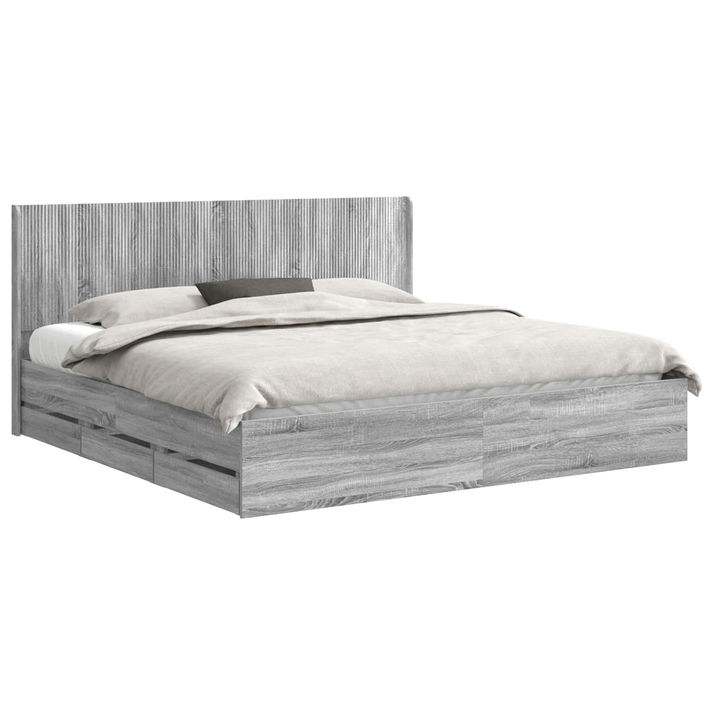 Bedframe met opbergruimte en hoofdbord met lade Grijs sonoma