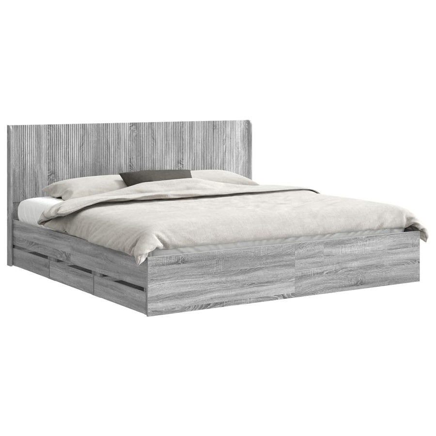 Bedframe met opbergruimte en hoofdbord met lade Grijs sonoma