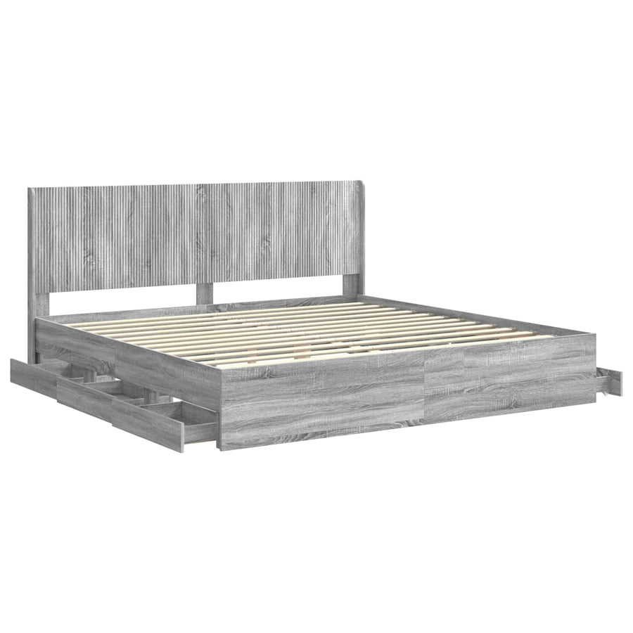 Bedframe met opbergruimte en hoofdbord met lade Grijs sonoma