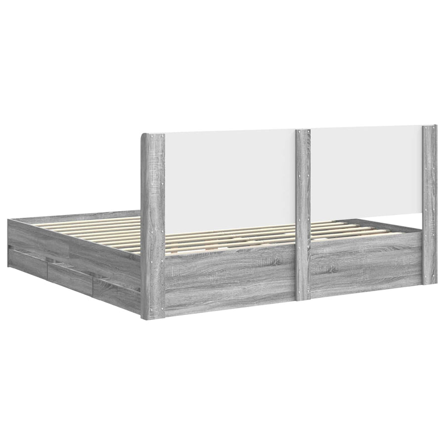 Bedframe met opbergruimte en hoofdbord met lade Grijs sonoma