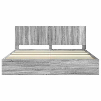 Bedframe met opbergruimte en hoofdbord met lade Grijs sonoma