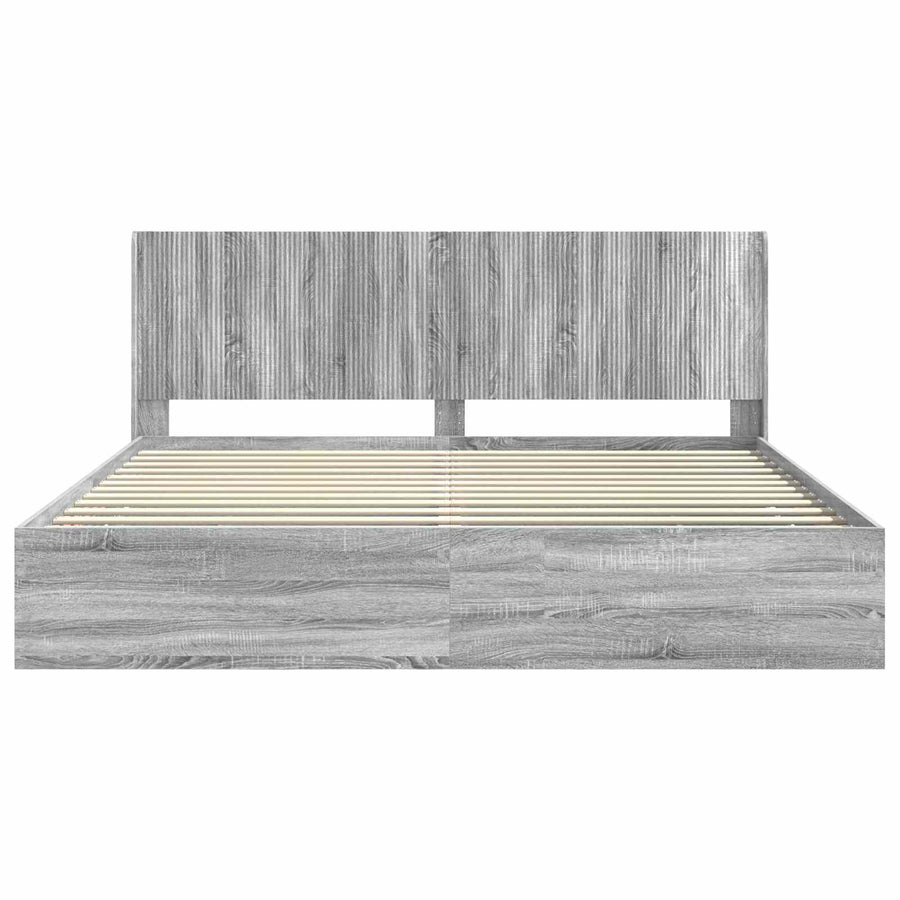 Bedframe met opbergruimte en hoofdbord met lade Grijs sonoma