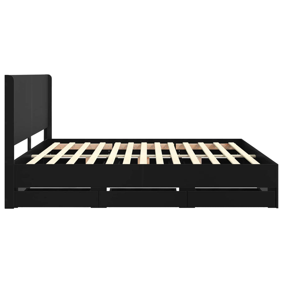 Bedframe met opbergruimte en hoofdbord Zwart 180 x 200 cm