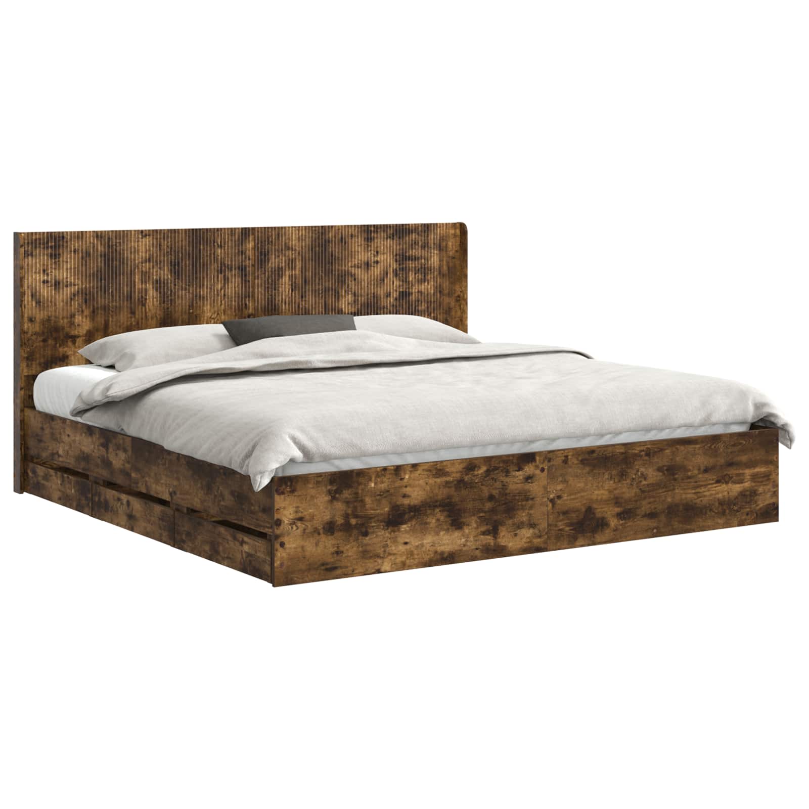 Bedframe met opbergruimte en hoofdbord met lade Gerookt eiken