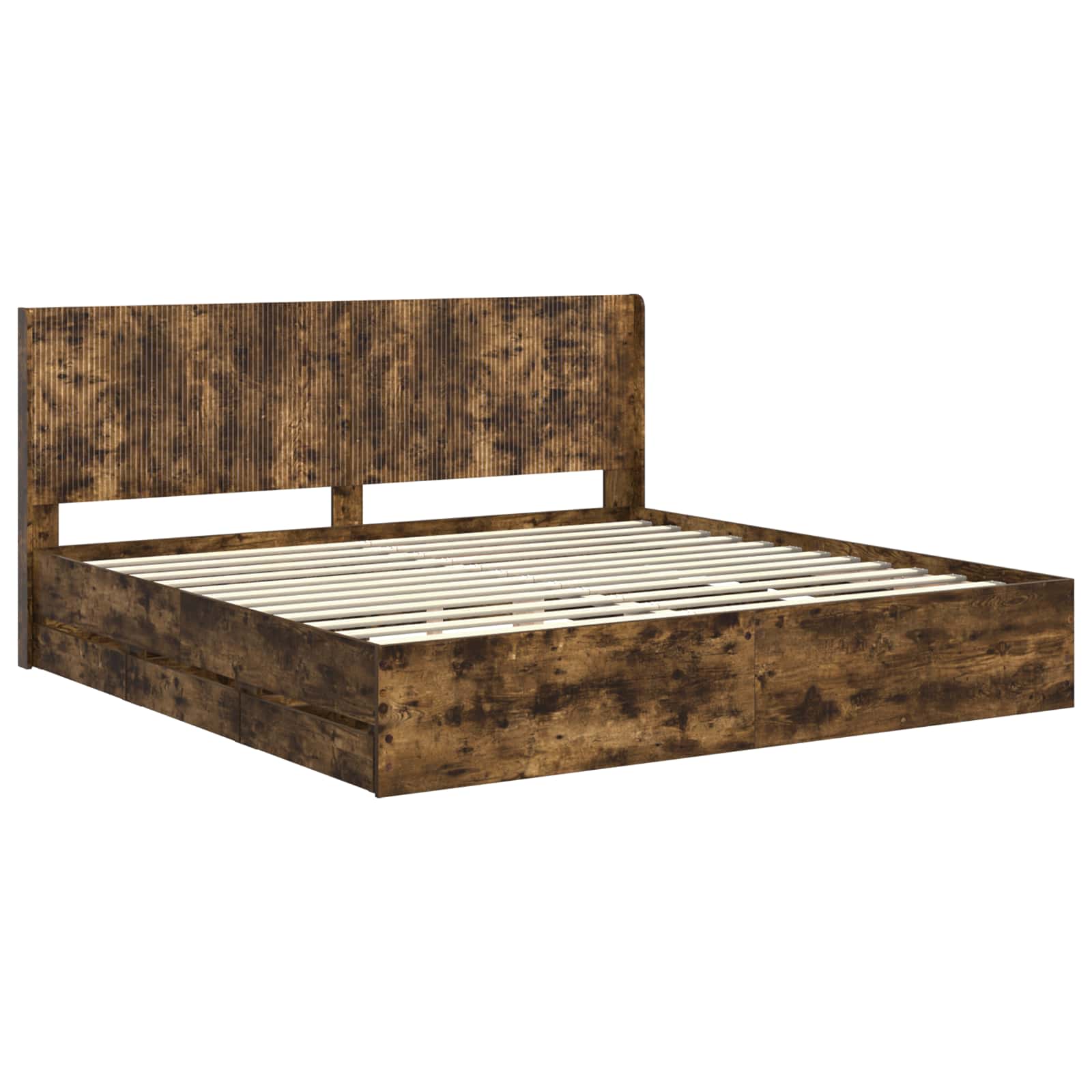 Bedframe met opbergruimte en hoofdbord met lade Gerookt eiken