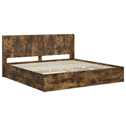 Bedframe met opbergruimte en hoofdbord met lade Gerookt eiken