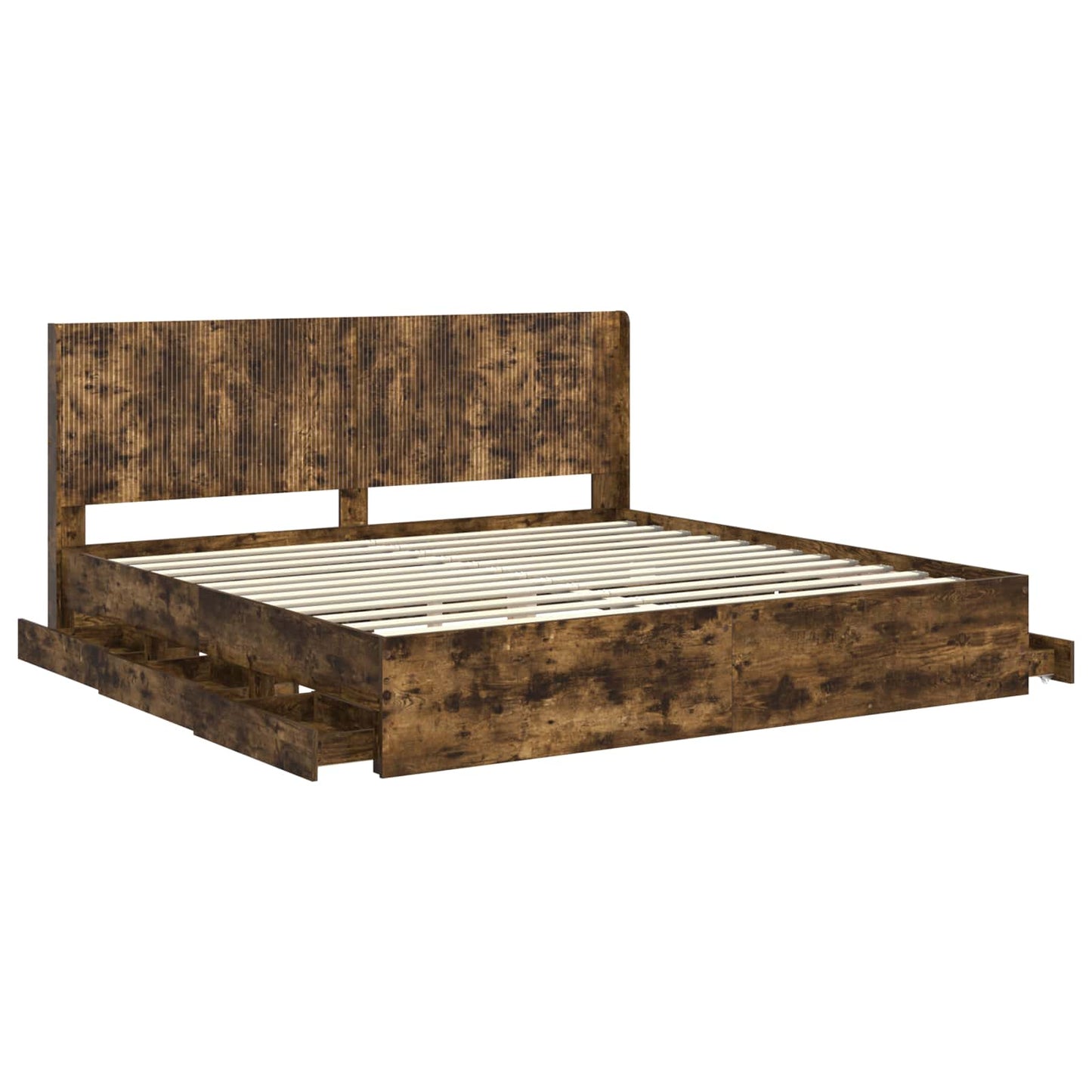 Bedframe met opbergruimte en hoofdbord met lade Gerookt eiken