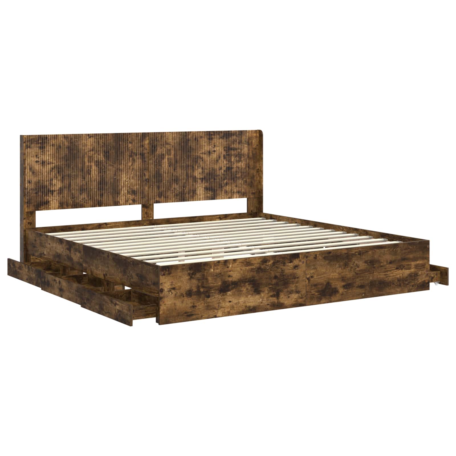 Bedframe met opbergruimte en hoofdbord met lade Gerookt eiken