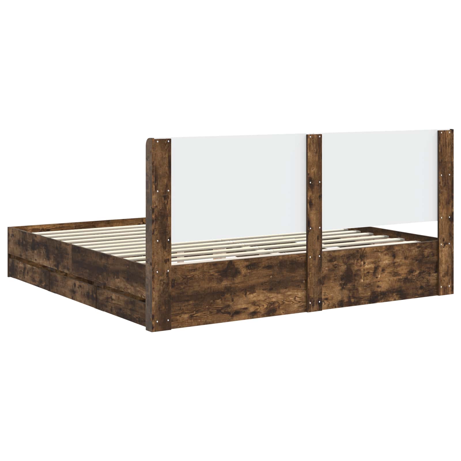 Bedframe met opbergruimte en hoofdbord met lade Gerookt eiken