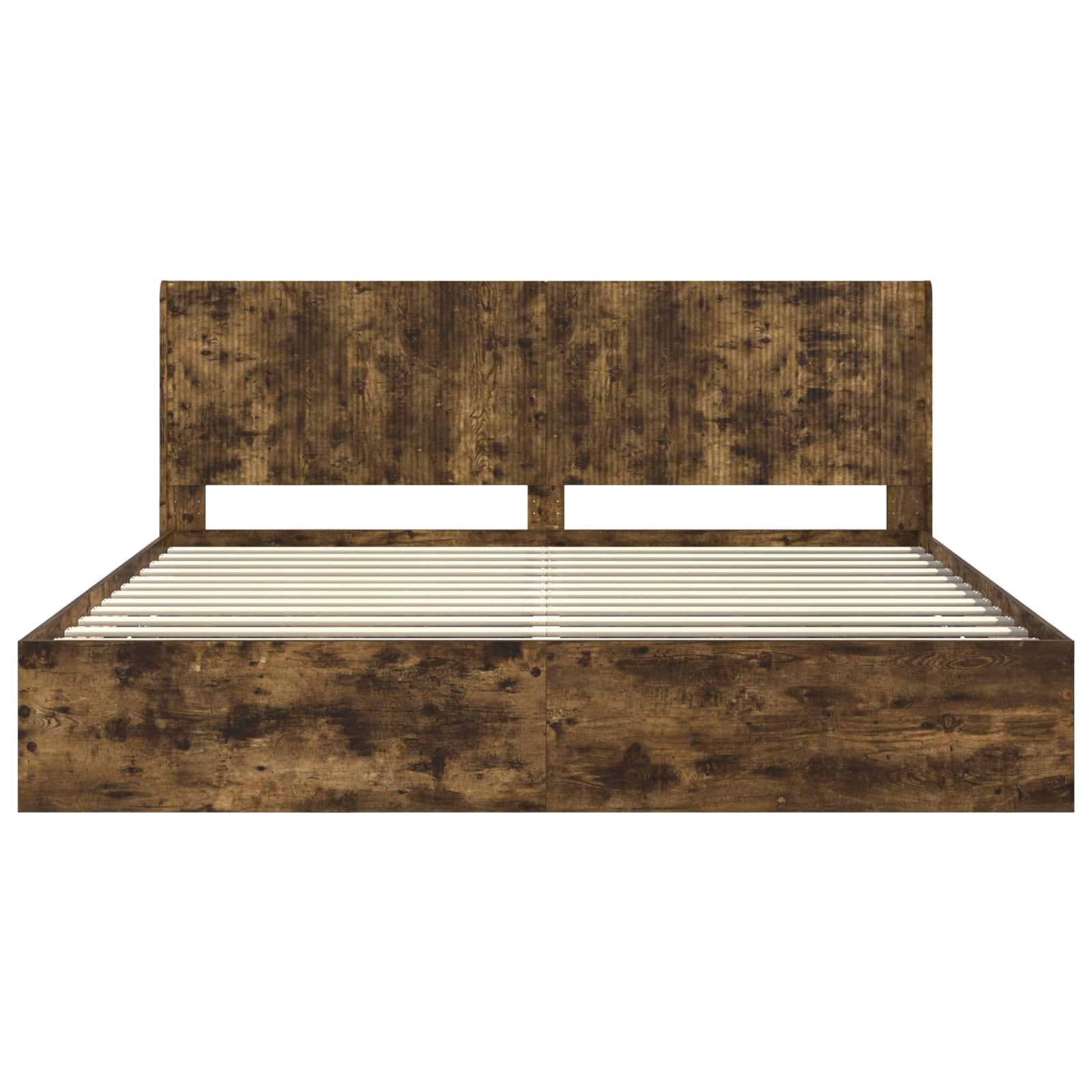 Bedframe met opbergruimte en hoofdbord met lade Gerookt eiken