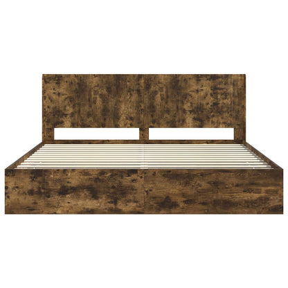 Bedframe met opbergruimte en hoofdbord met lade Gerookt eiken