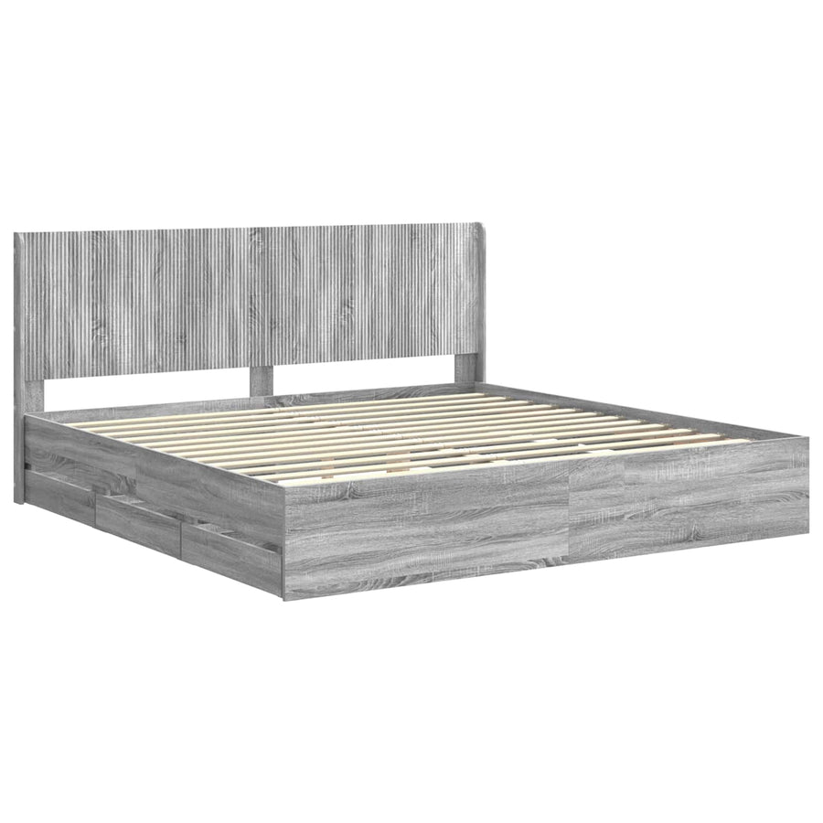 Bedframe met opbergruimte en hoofdbord met lade Grijs sonoma
