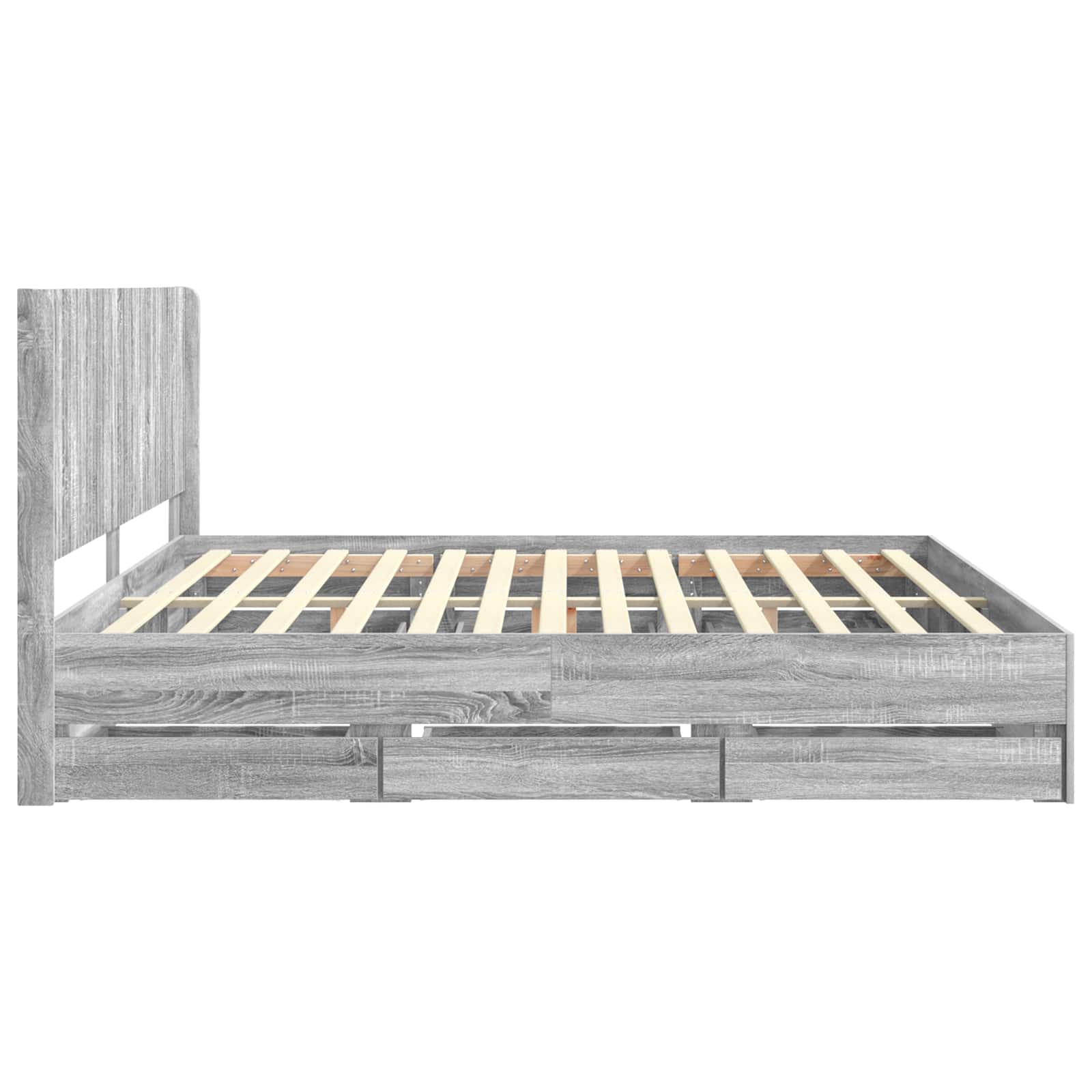 Bedframe met opbergruimte en hoofdbord met lade Grijs sonoma