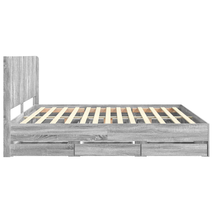 Bedframe met opbergruimte en hoofdbord met lade Grijs sonoma