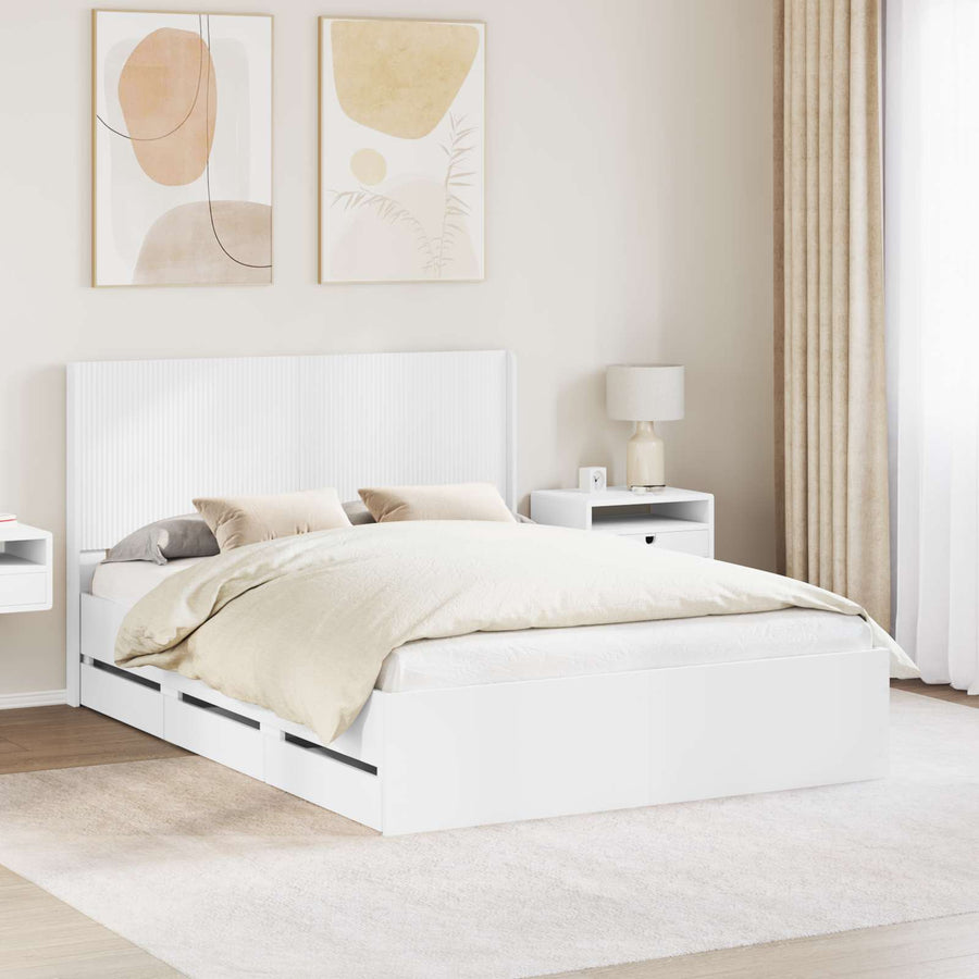 Bedframe met opbergruimte en hoofdbord Wit 160 x 200 cm