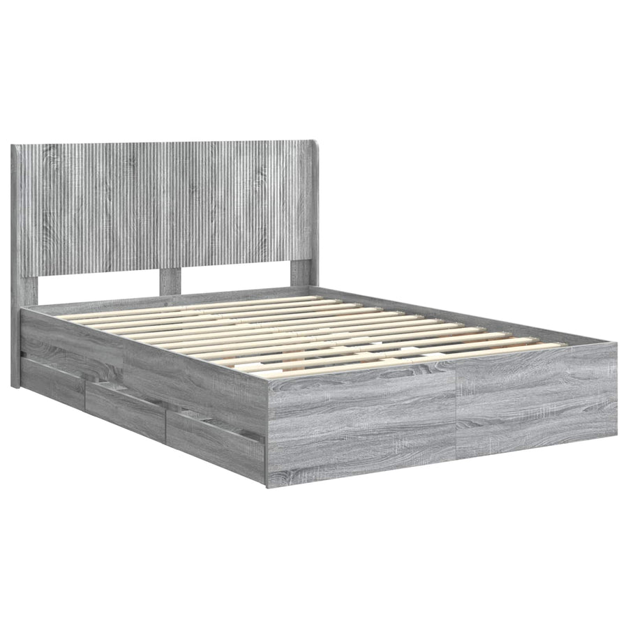 Bedframe met opbergruimte en hoofdbord met lade Grijs sonoma