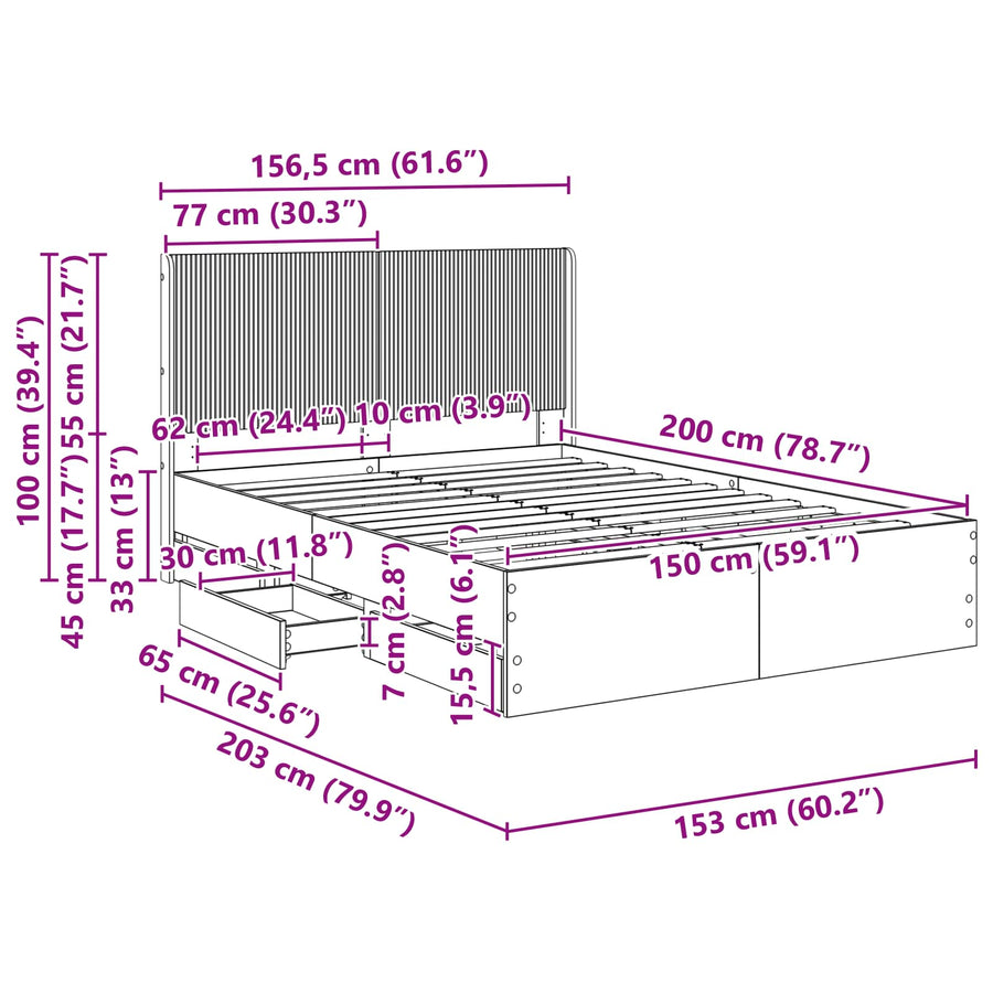 Bedframe met opbergruimte en hoofdbord Wit 150 x 200 cm