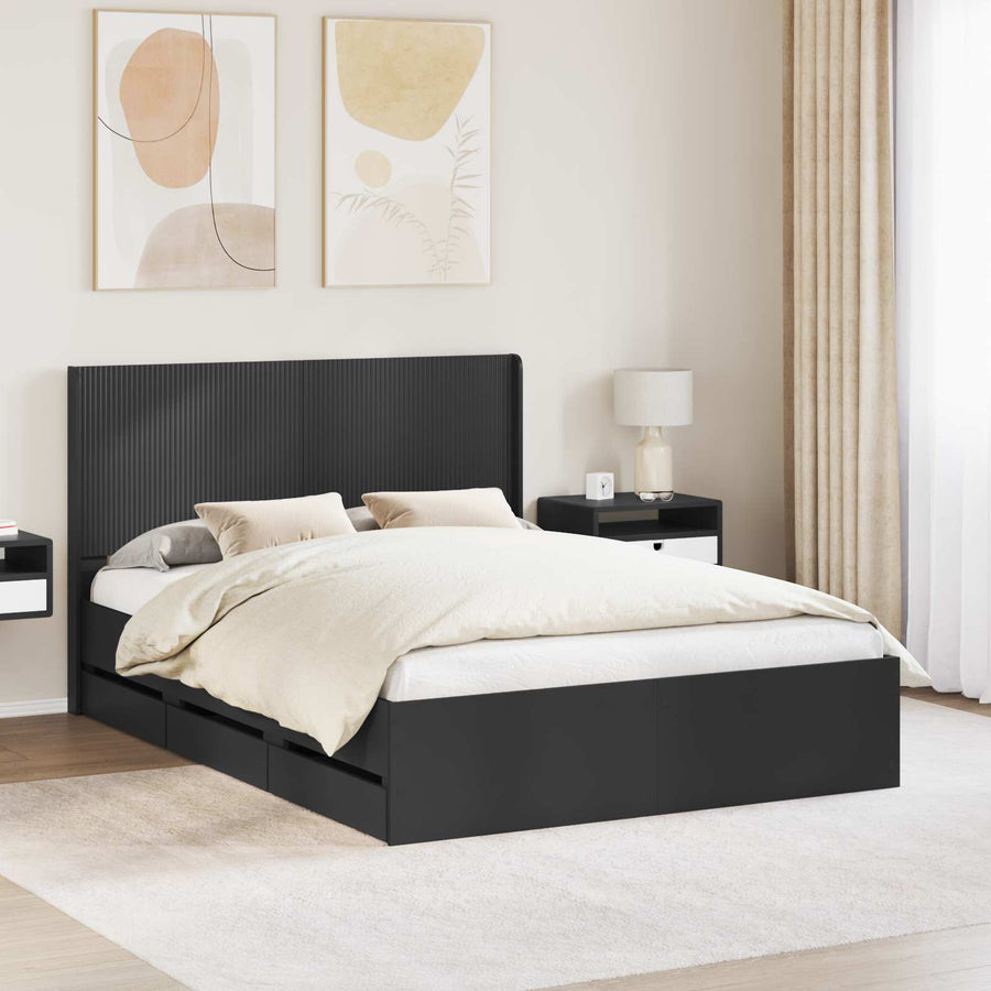 Bedframe met opbergruimte en hoofdbord Zwart 150 x 200 cm