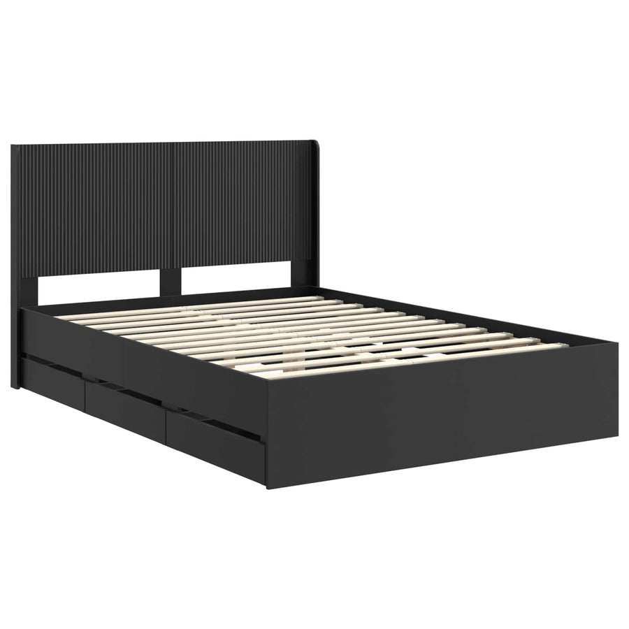 Bedframe met opbergruimte en hoofdbord Zwart 150 x 200 cm