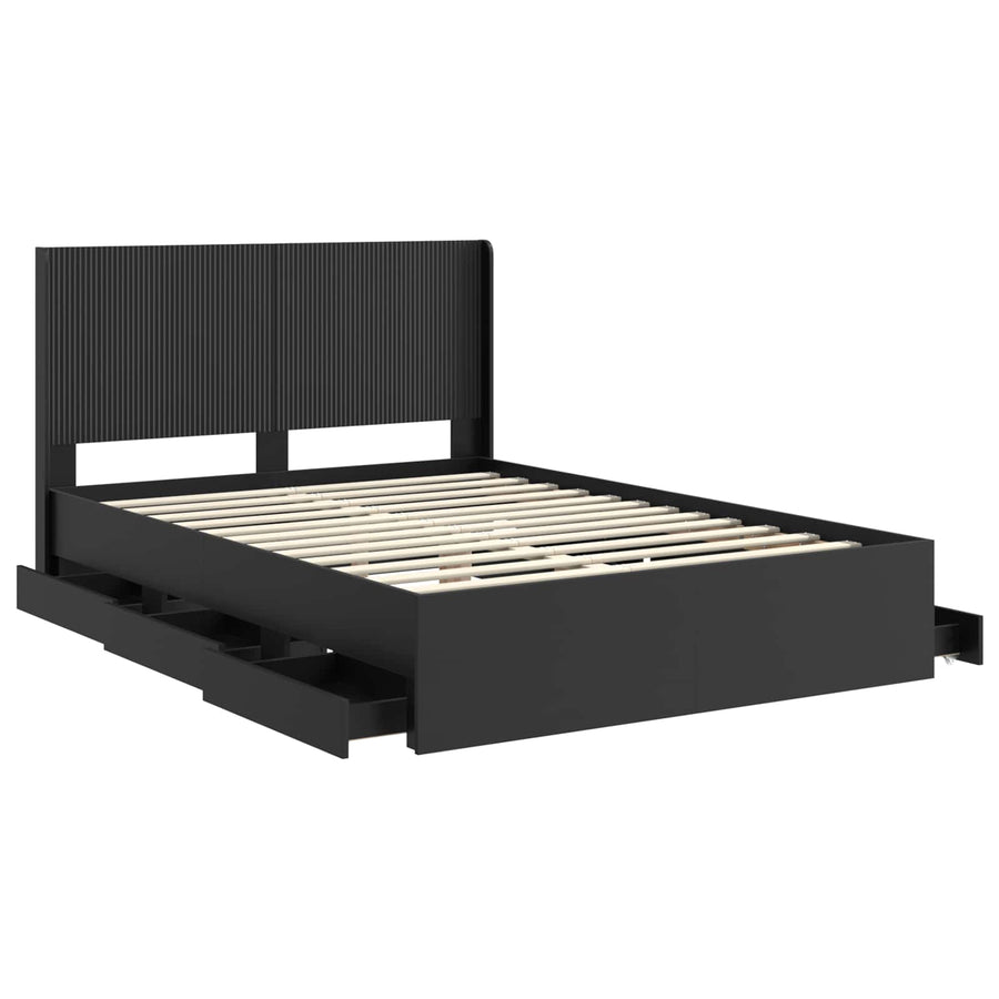 Bedframe met opbergruimte en hoofdbord Zwart 150 x 200 cm
