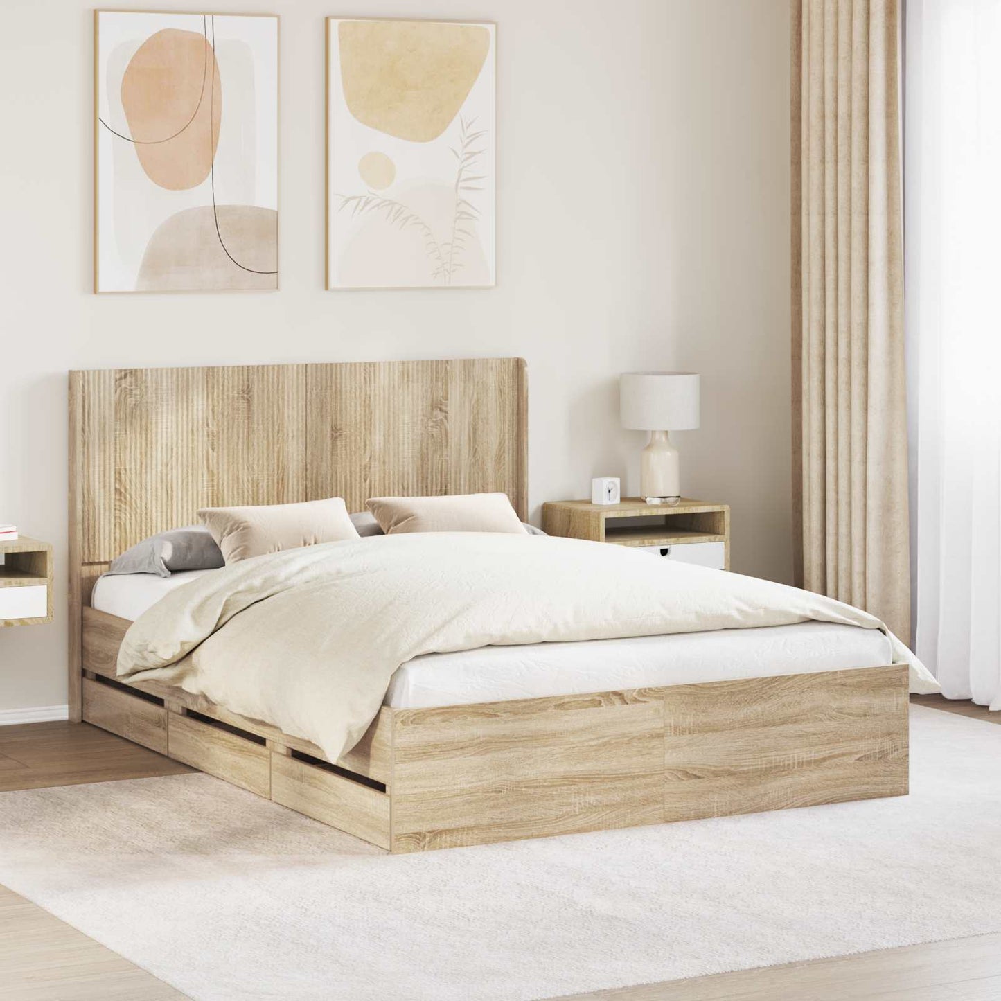 Bedframe met opbergruimte en hoofdbord met lade Sonoma Eiken