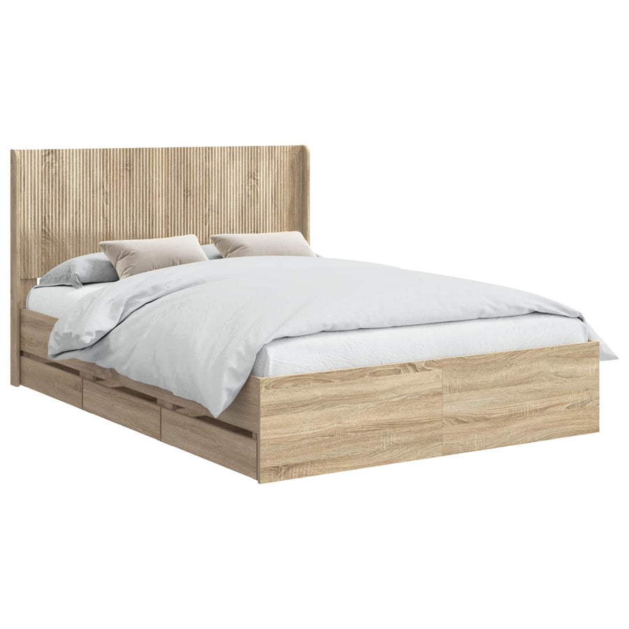 Bedframe met opbergruimte en hoofdbord met lade Sonoma Eiken