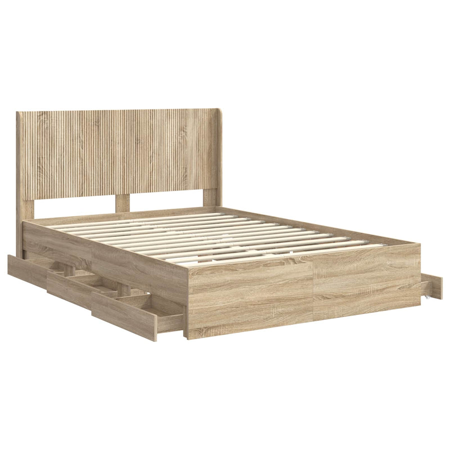 Bedframe met opbergruimte en hoofdbord met lade Sonoma Eiken