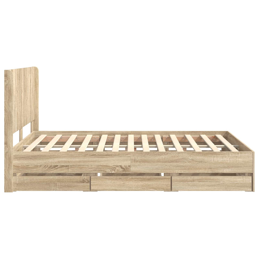 Bedframe met opbergruimte en hoofdbord met lade Sonoma Eiken