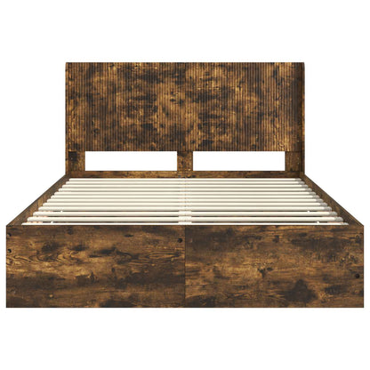 Bedframe met opbergruimte en hoofdbord met lade Gerookt eiken