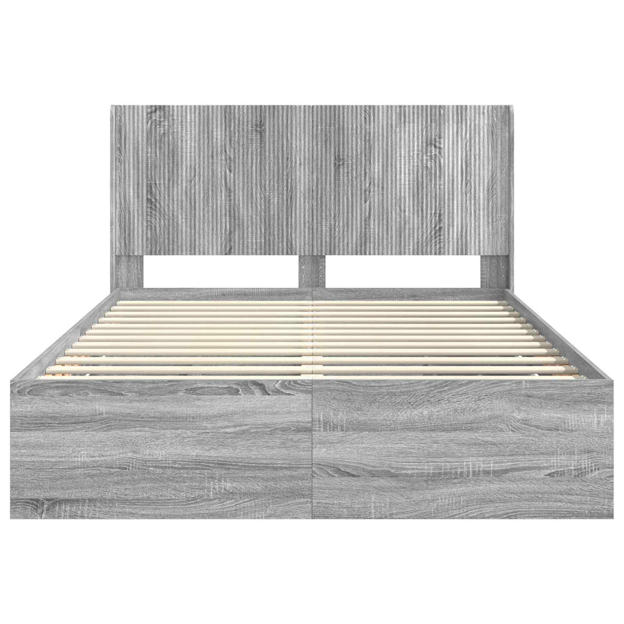 Bedframe met opbergruimte en hoofdbord met lade Grijs sonoma