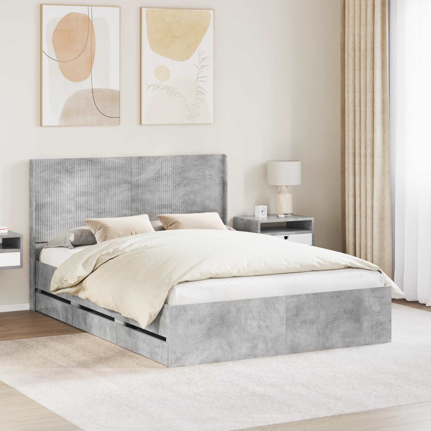 Bedframe met opbergruimte en hoofdbord Betongrijs 140 x 200 cm
