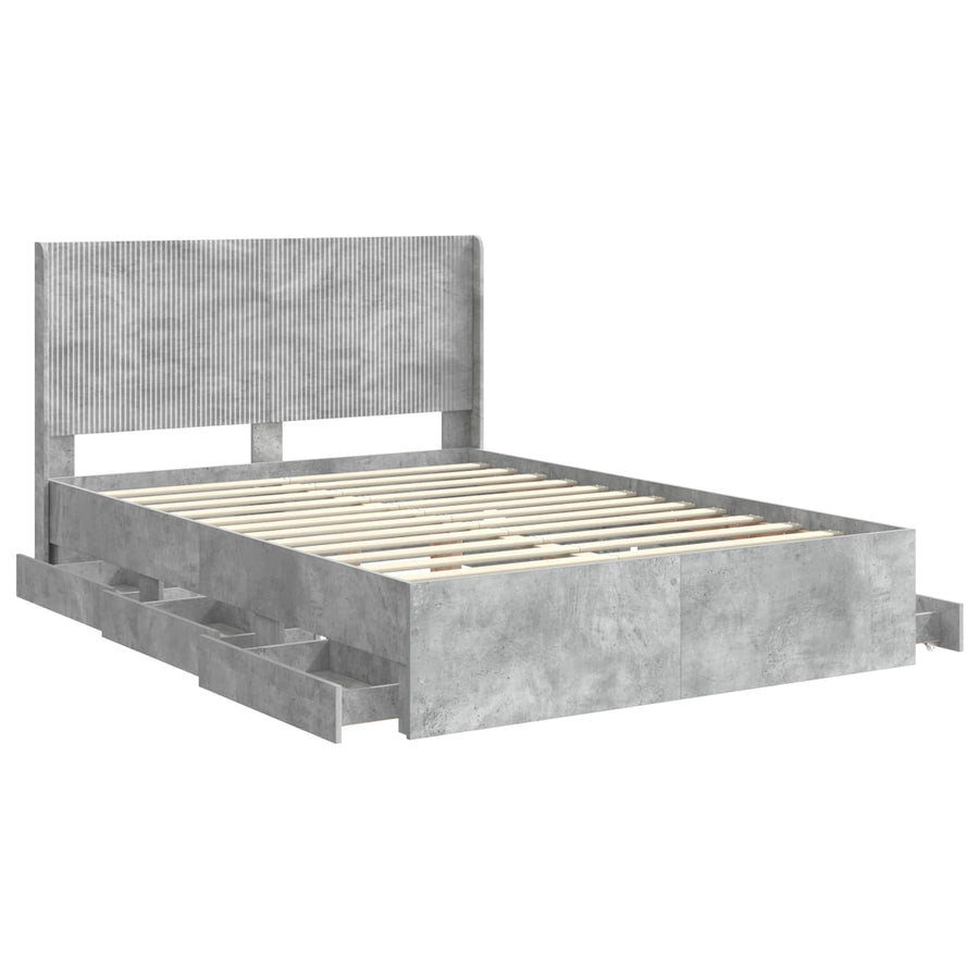 Bedframe met opbergruimte en hoofdbord Betongrijs 140 x 200 cm