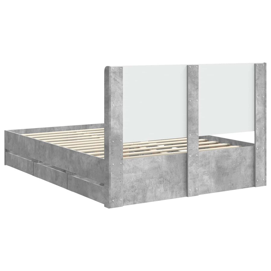 Bedframe met opbergruimte en hoofdbord Betongrijs 140 x 200 cm