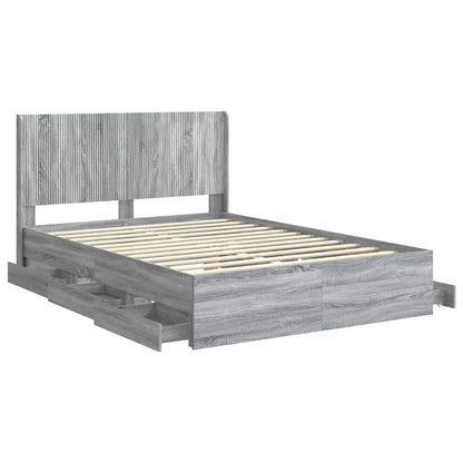 Bedframe met opbergruimte en hoofdbord met lade Grijs sonoma