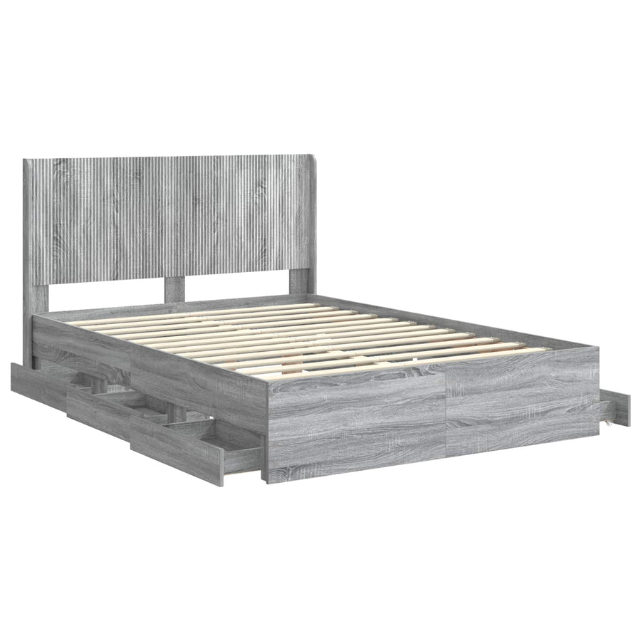 Bedframe met opbergruimte en hoofdbord met lade Grijs sonoma
