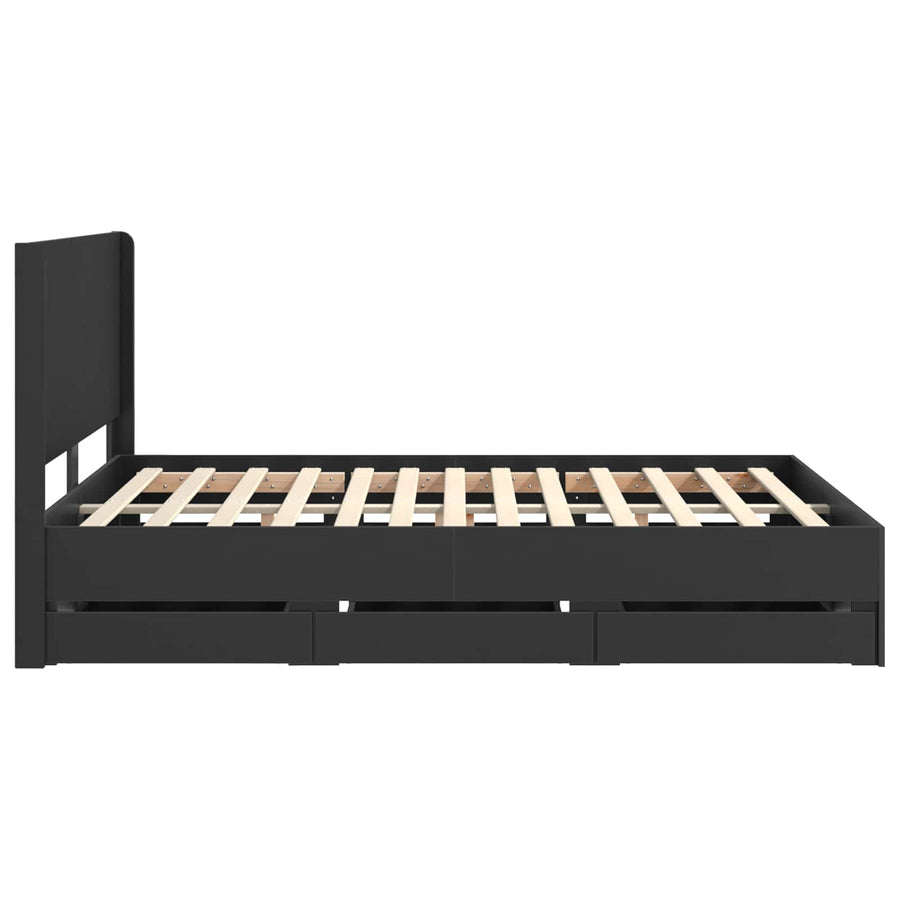 Bedframe met opbergruimte en hoofdbord Zwart 140 x 190 cm