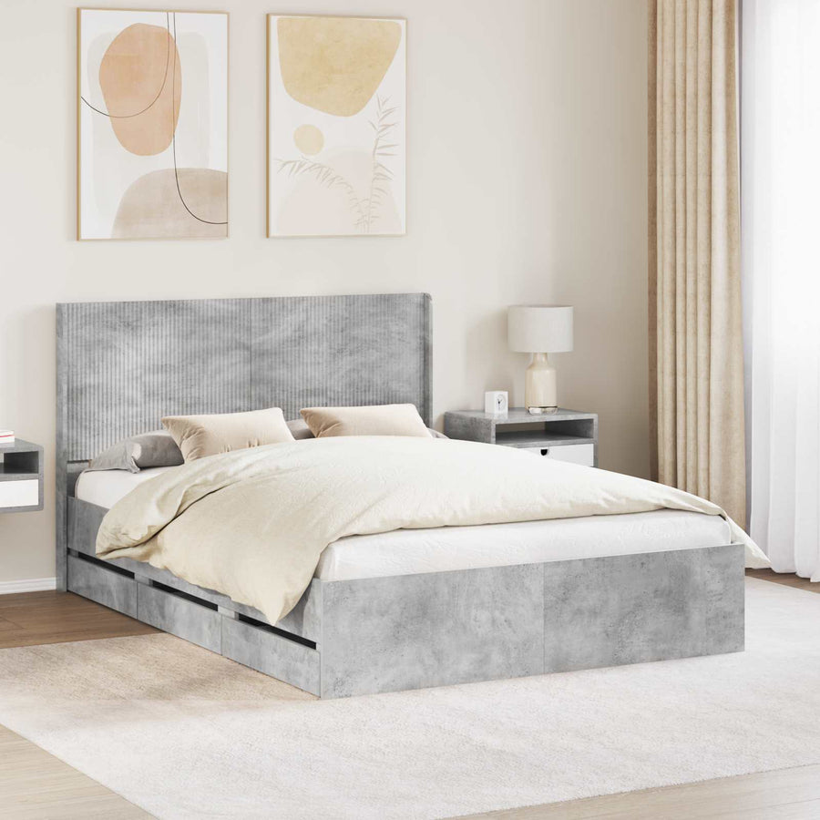Bedframe met opbergruimte en hoofdbord Betongrijs 135 x 190 cm