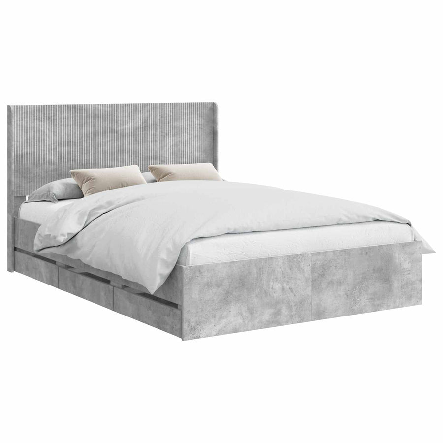 Bedframe met opbergruimte en hoofdbord Betongrijs 135 x 190 cm